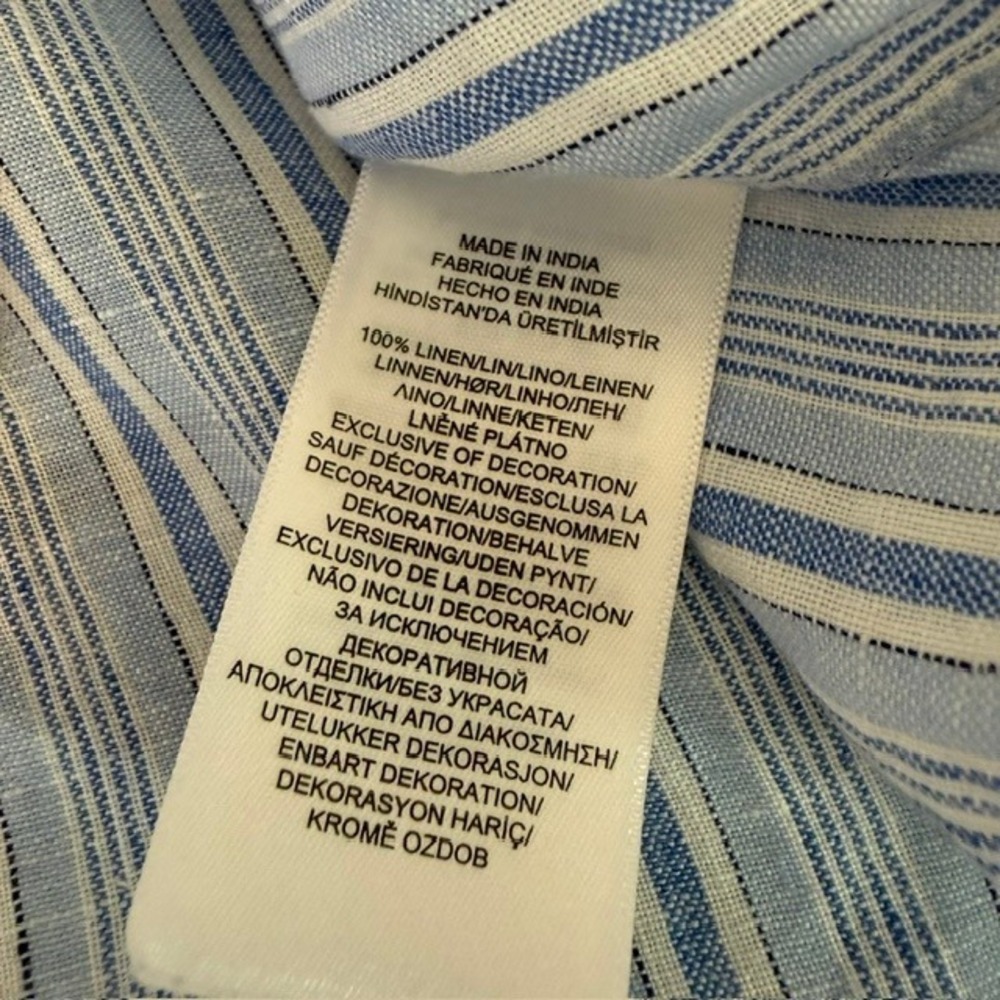 Polo Ralph Lauren Linen Button Down Shirt Striped Long Sleeve Blue Size Large - Picture 7 of 12